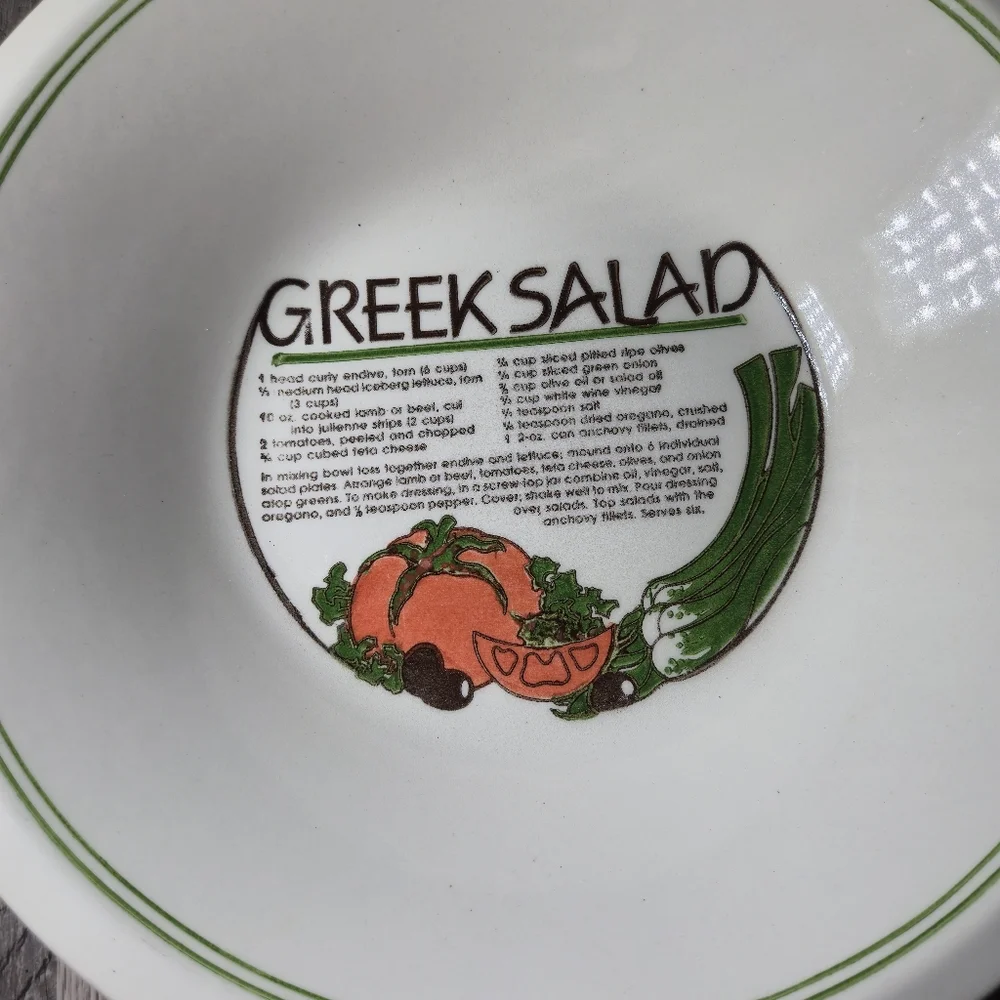 Vintage Greek Salad Recipe Bowl Large Serving Dish Retro Kitsch Grandmillennial - Picture 4 of 7